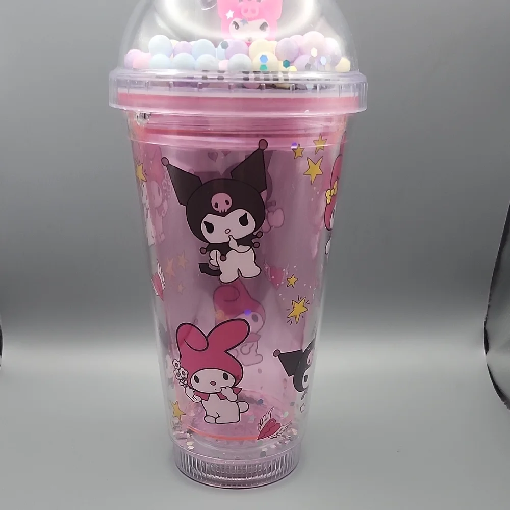 Cute Character Pink Tumbler With Straw.